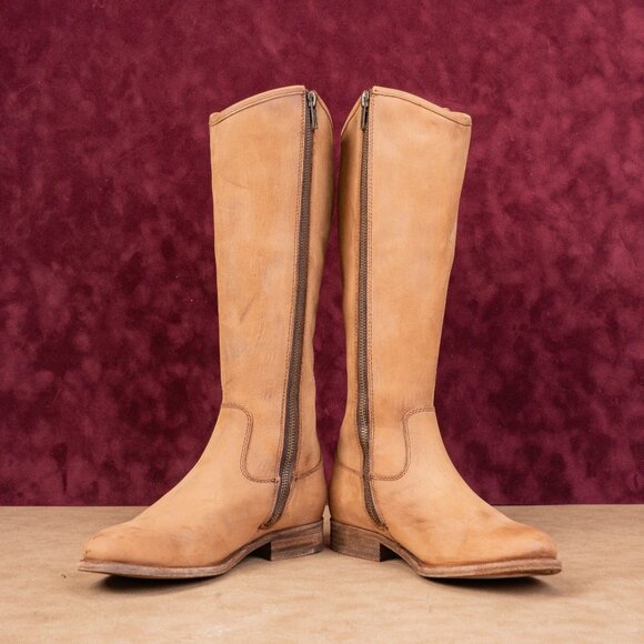 Frye Women Melissa Button 2 Tan Leather Zip Equestrian Riding Boots sz 5.5 - Picture 3 of 10